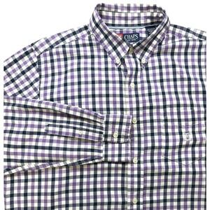 CHAPS Men's Large Purple & White Check Plaid Long Sleeve Button Down Shirt